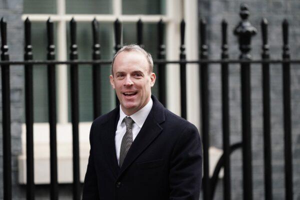 Justice Secretary ad Deputy Prime Minister Dominic Raab arrives for a Cabinet meeting at 10 Downing Street, London, on March 15, 2023. (Jordan Pettitt/PA Media)