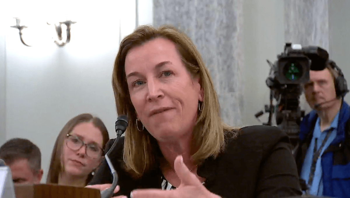 Rebecca Lutte, distinguished professor at the University of Nebraska’s Aviation Institute, speaks to the U.S. Senate Committee on Commerce, Science, & Transportation in Washington, on March 16, 2023. (Janice Hisle/The Epoch Times via screenshot of live video)