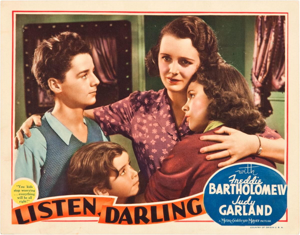 (Clockwise from top left) Freddie Bartholomew, Mary Astor, Judy Garland, and Scotty Beckett in a lobby card for the film "Listen, Darling." (MovieStillsDB)