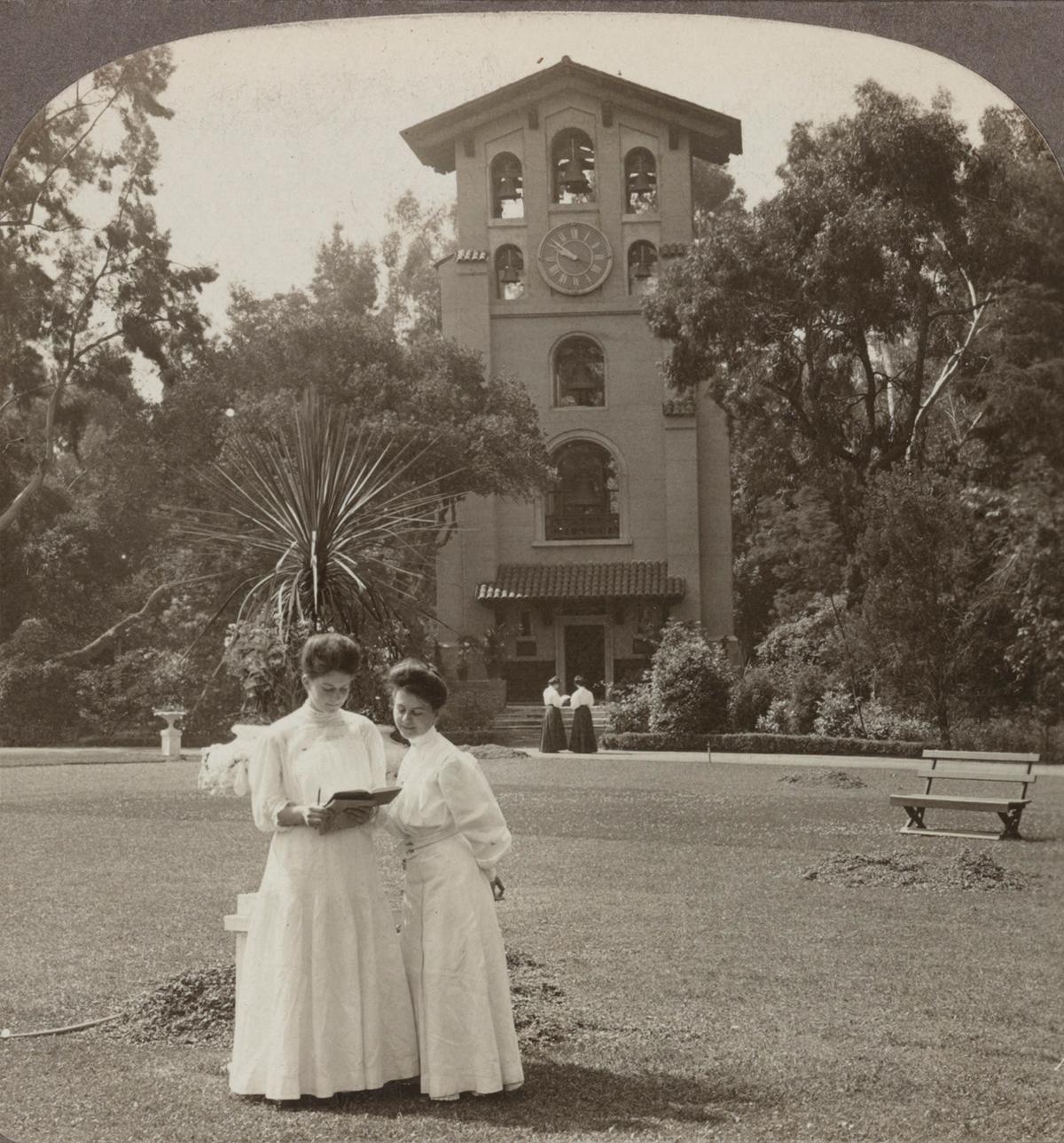El Campanil, the beautiful bell tower on the campus of Mills College in Oakland, Calif., in 1906. Library of Congress. (Public Domain)