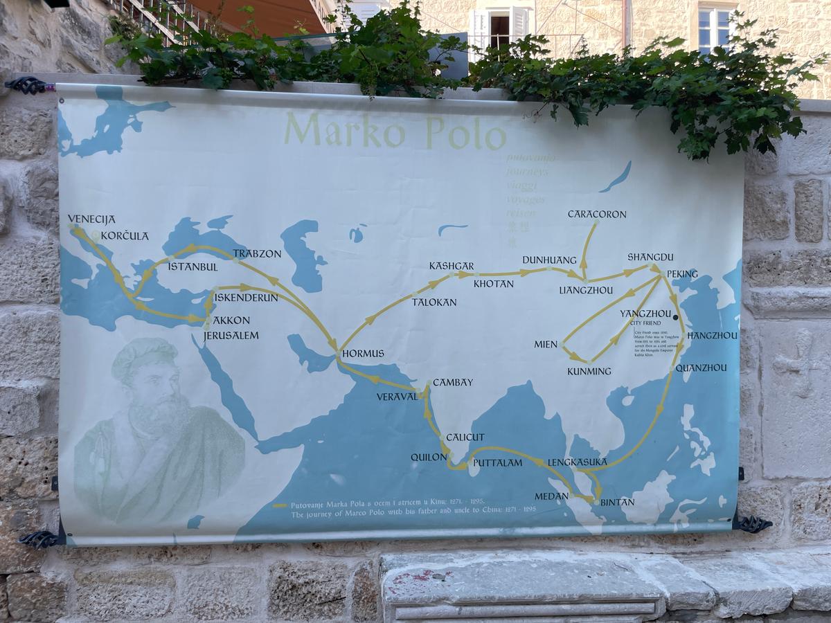 A map of Marco Polo's travels in the 13th century. Some say that the famous explorer's birthplace was Korcula, Croatia. (Janna Graber)