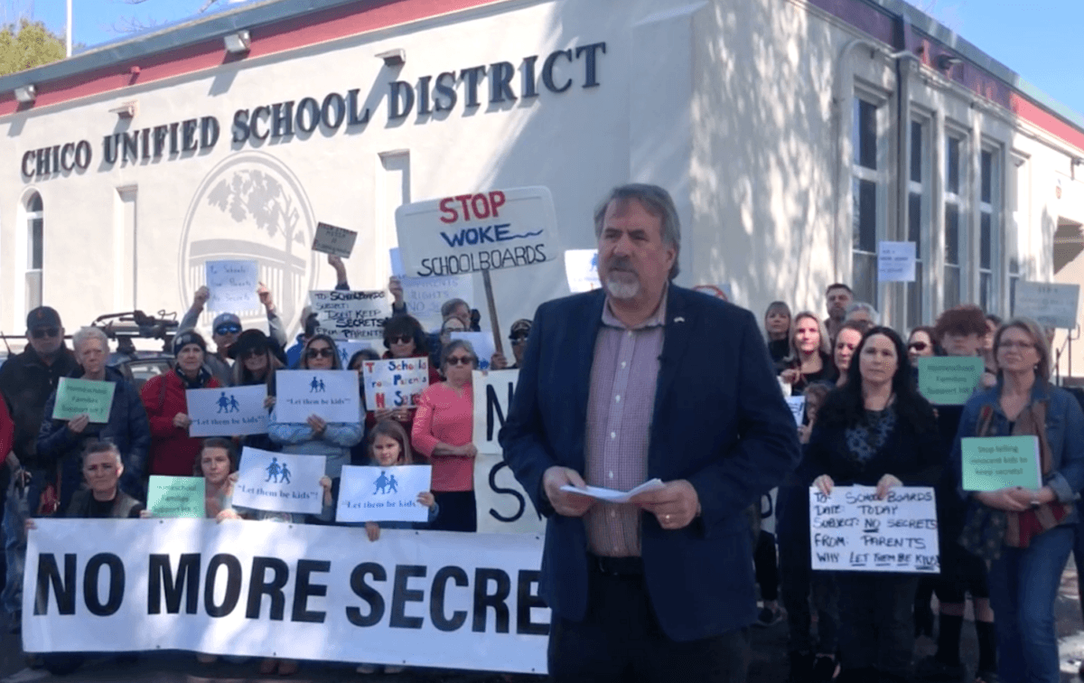 Rep. Doug LaMalfa (R-Calif.) holds a press conference on H.R. 1585, a U.S. House bill known as the Prohibiting Parental Secrecy Policies in Schools Act, in Chico, Calif., on March 15, 2023. (Screenshot via Facebook/Rep. Doug LaMalfa)