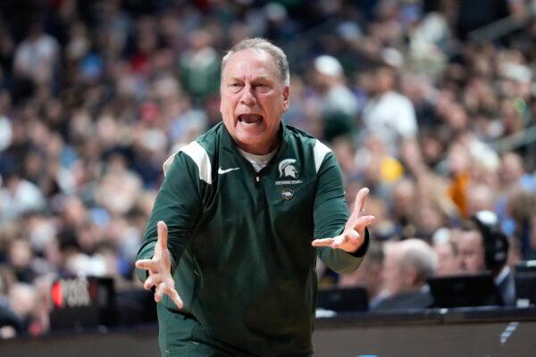 Michigan State head coach Tom Izzo reacts to a call in the second half of a first-round college basketball game against Southern California in the NCAA Tournament in Columbus, Ohio, on March 17, 2023. (Paul Sancya/AP Photo)
