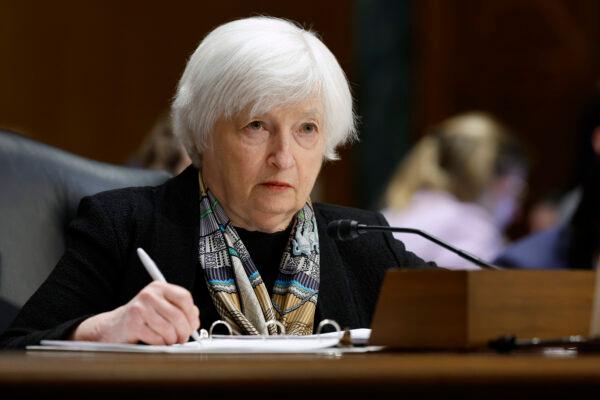 Treasury Secretary Janet Yellen testifies about the Biden Administration's fiscal year 2024 federal budget proposal before the Senate Finance Committee in Washington on March 16, 2023. (Chip Somodevilla/Getty Images)