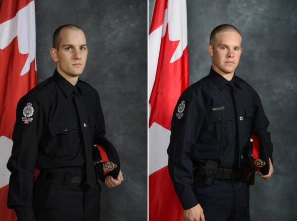 Edmonton Police Const. Travis Jordan (L), and Const. Brett Ryan are seen in a composite image made from two undated handout photos. (Edmonton Police Service)