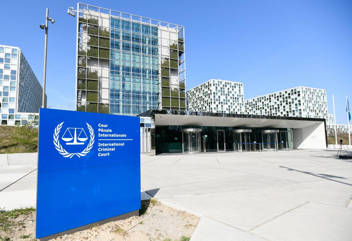 An entrance to the International Criminal Court in the Hague, Netherlands, on March 31, 2021. (Piroschka van de Wouw/Reuters)
