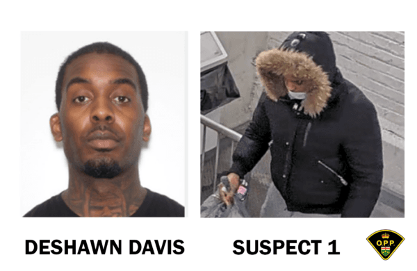 Ontario Provincial Police have issued a warrant for Deshawn Davis, and are looking to identify a second suspect in the Jan. 12, 2022 kidnapping of Ontario woman Elnaz Hajtamari, who remains missing. (Courtesy Ontario Provincial Police Handout)