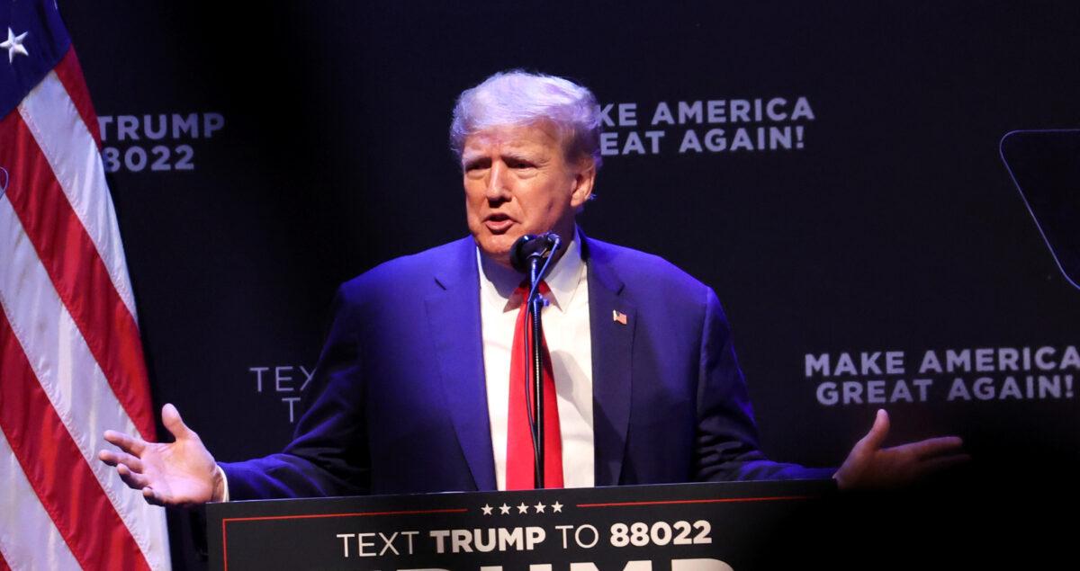 Former President Donald Trump speaks to guests gathered for an event at the Adler Theatre in Davenport, Iowa, on March 13, 2023. (Scott Olson/Getty Images)