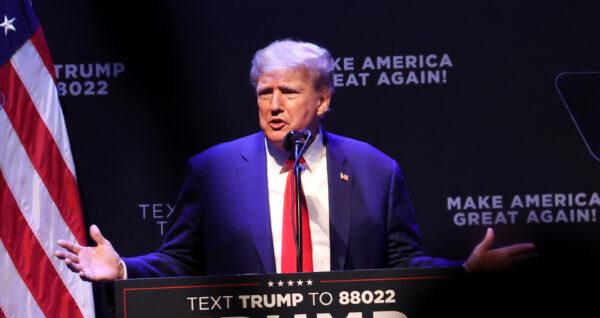 Former President Donald Trump speaks to guests gathered for an event at the Adler Theatre in Davenport, Iowa, on March 13, 2023. (Scott Olson/Getty Images)