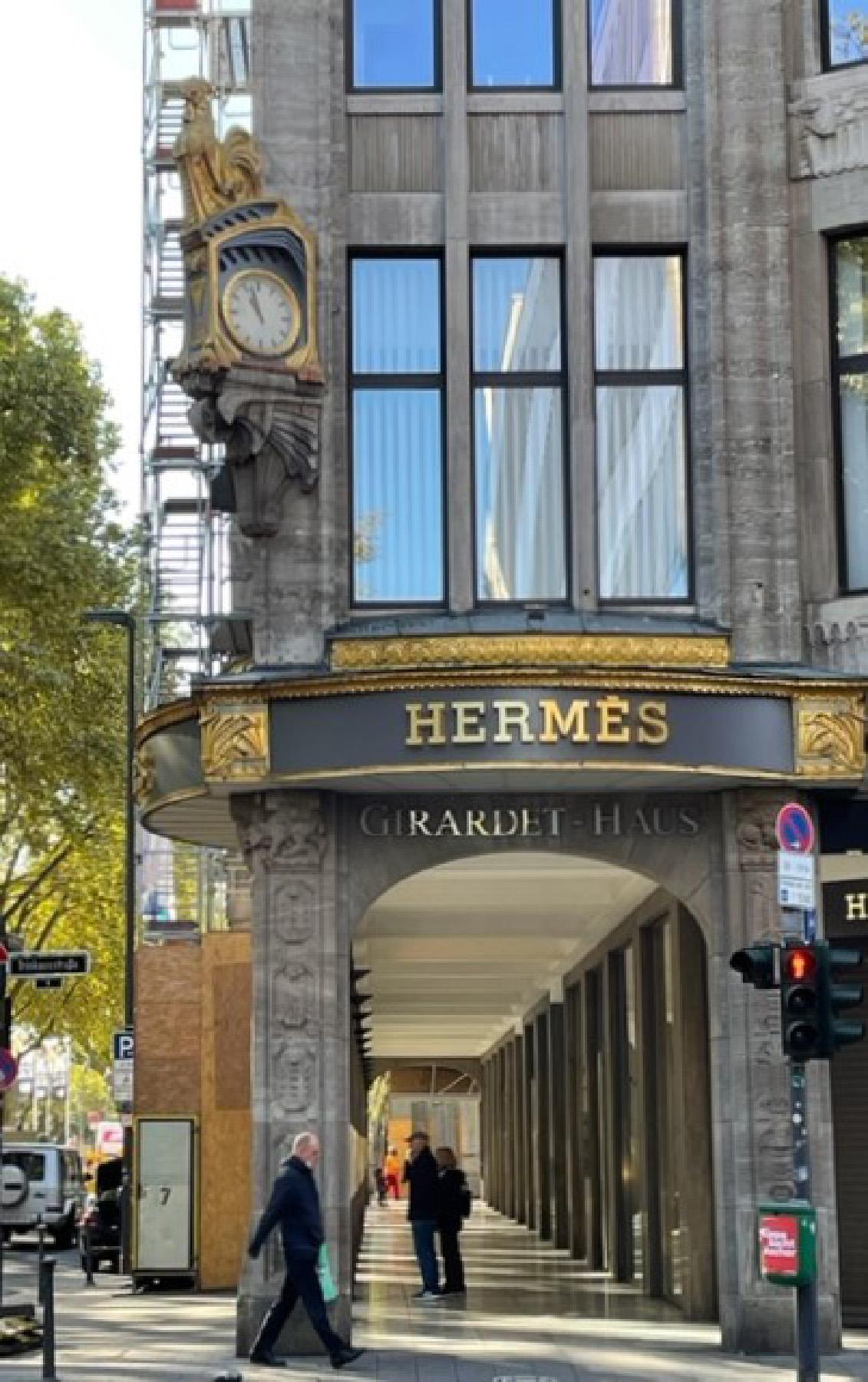 Hermes on mile-long Konigsallee in Dusseldorf, Germany, is one of the top fashion streets in all of Europe. (Photo courtesy of Halina Kubalski)