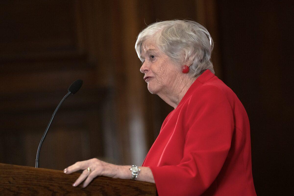 Reform UK member Ann Widdecombe speaks during a party press conference in London on March 20, 2023. (Carl Court/Getty Images)
