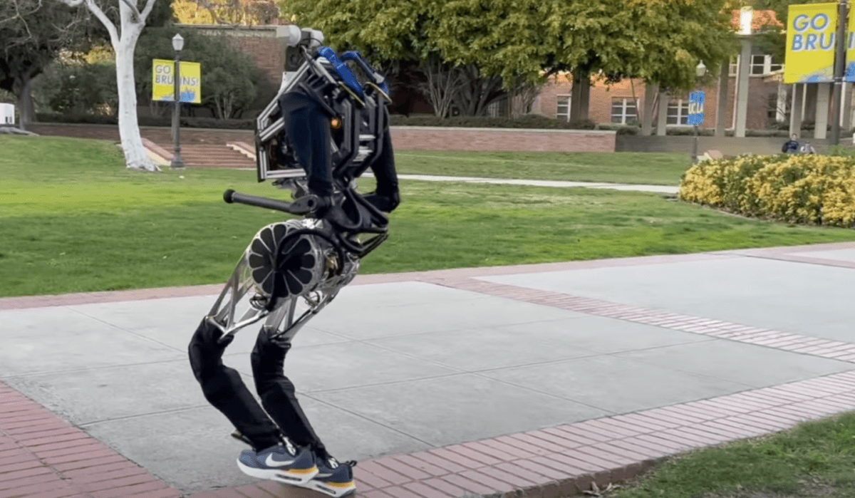 The Artemis robot walks around the UCLA Campus. (Courtesy of UCLA Robotics and Mechanisms Laboratory)
