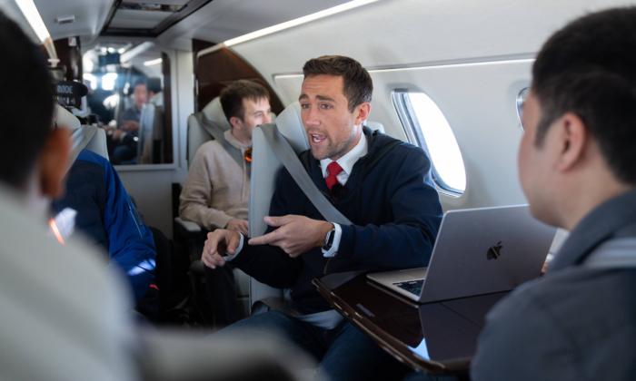 Kevin Paffrath talks to his staff aboard his private plane at Camarillo Airport on March 8, 2023. (Courtesy of Kevin Paffrath)