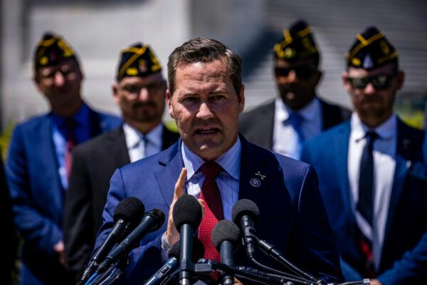 Rep. Mike Waltz (R-Fla.) speaks during a press conference on Capitol Hill with members of the American Legion in Washington, on June 16, 2021. (Samuel Corum/Getty Images)