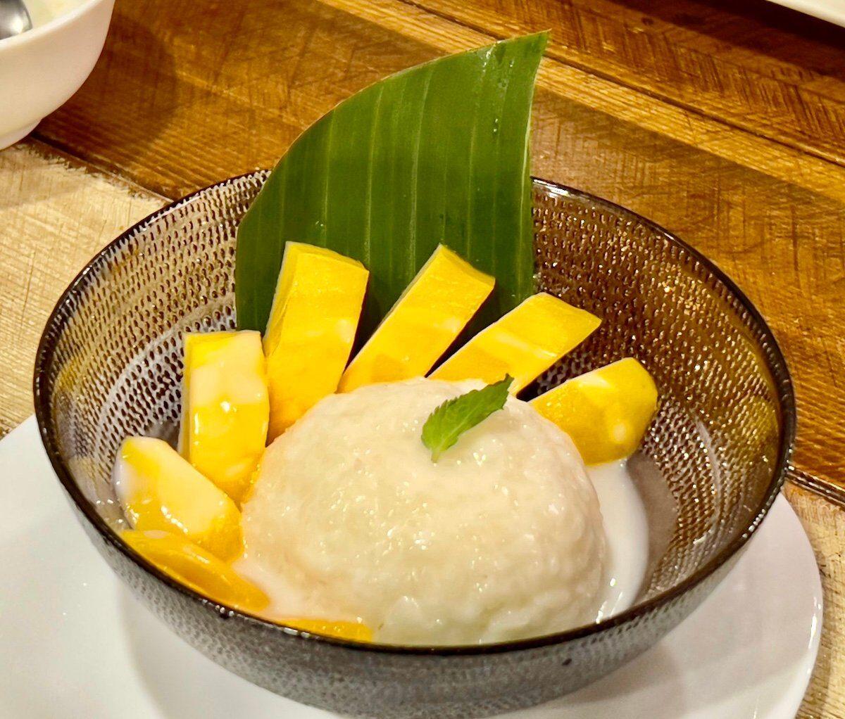 A bowl of refreshing sticky rice with fresh mangoes from Thai Chili. (Courtesy of Gordon Lam)