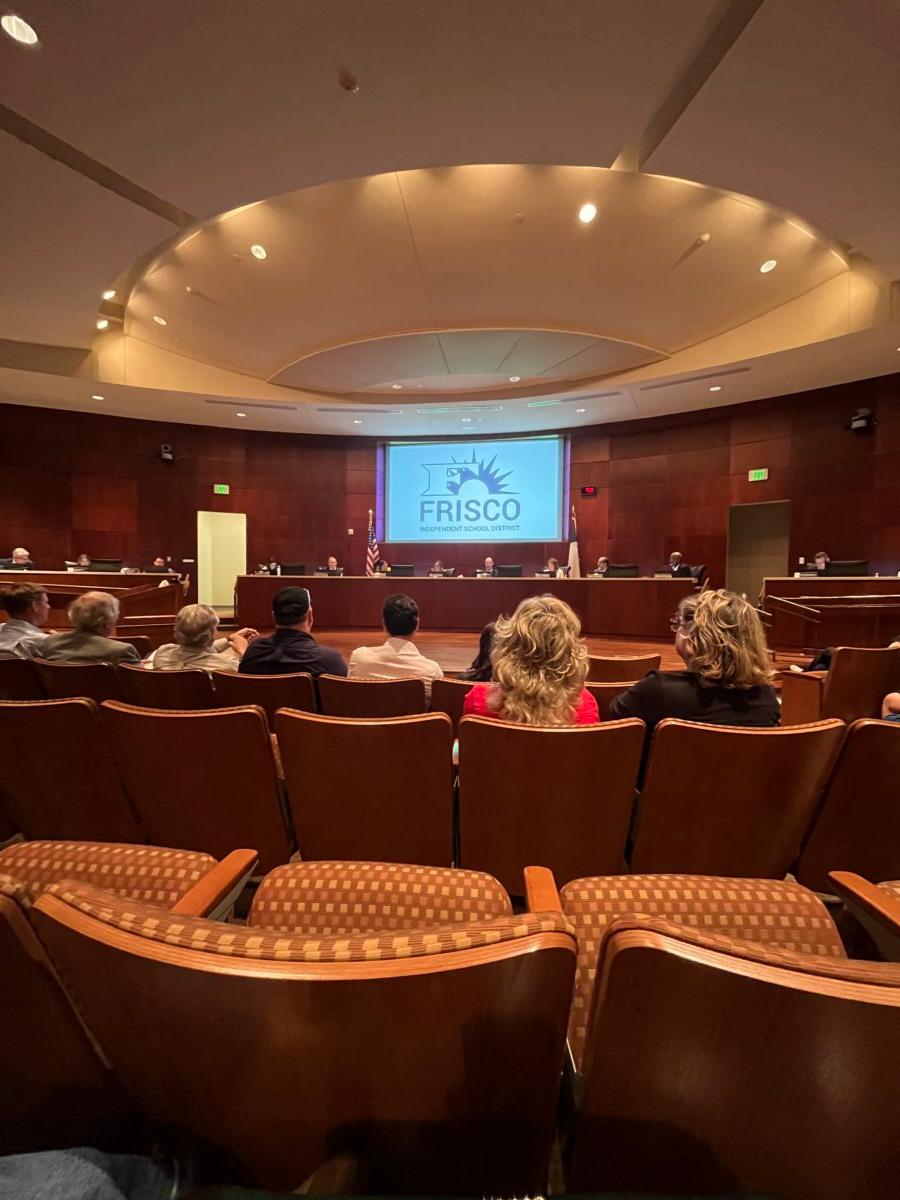 Frisco ISD, a large North Texas school district, holds a trustees meeting March 6, 2023 in a failed attempt to investigate a conservative board member. (Photo courtesy of CCDF)