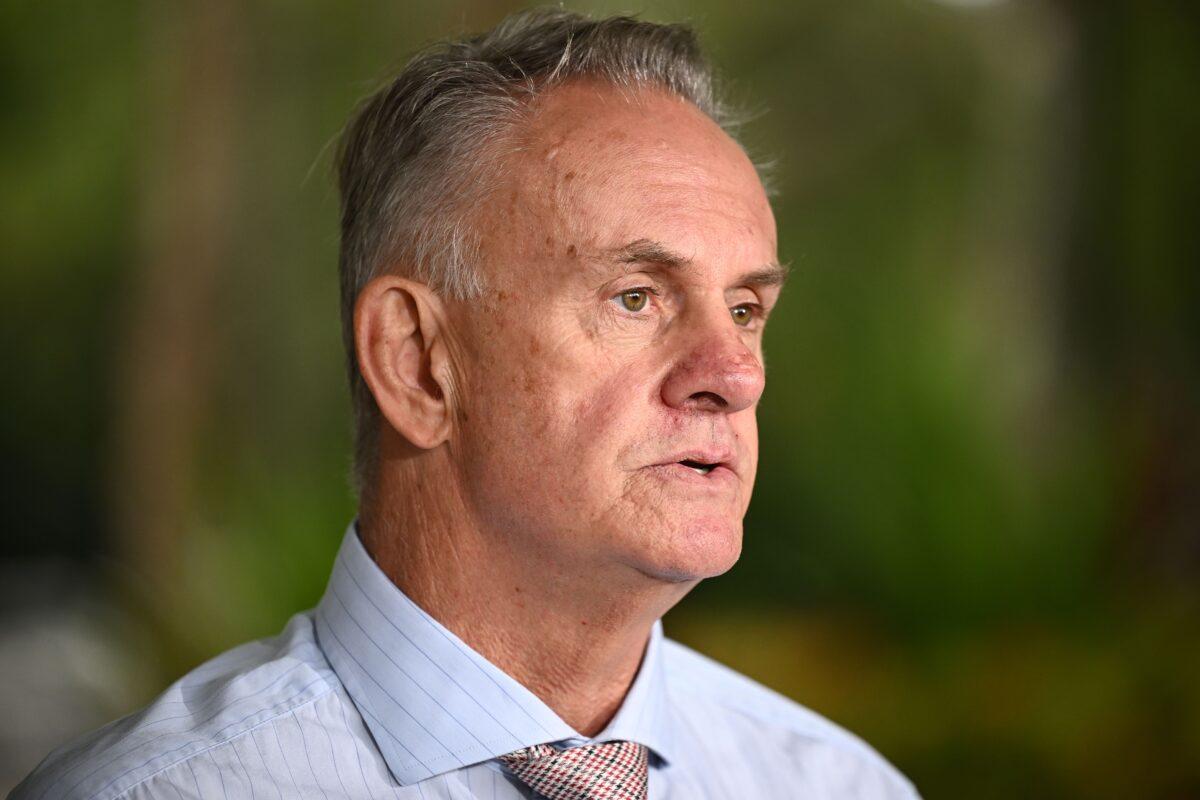 NSW One Nation MP Mark Latham speaks to media during a press conference outside Canterbury Bankstown Council Chambers in Sydney, Australia, on Jan. 20, 2023. (Dan Himbrechts/AAP Image)