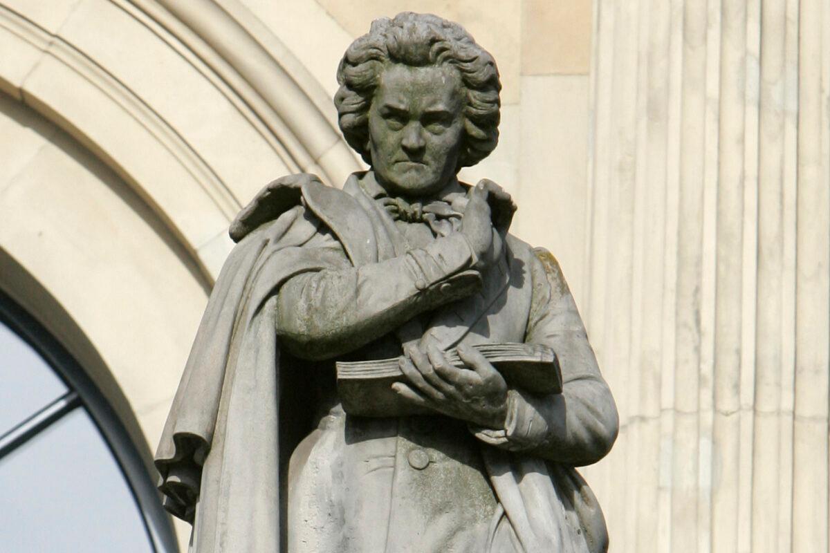 A statue of Ludwig van Beethoven stands outside the opera house in Hannover, Germany, on Aug. 31, 2009. (Joerg Sarbach/AP Photo)