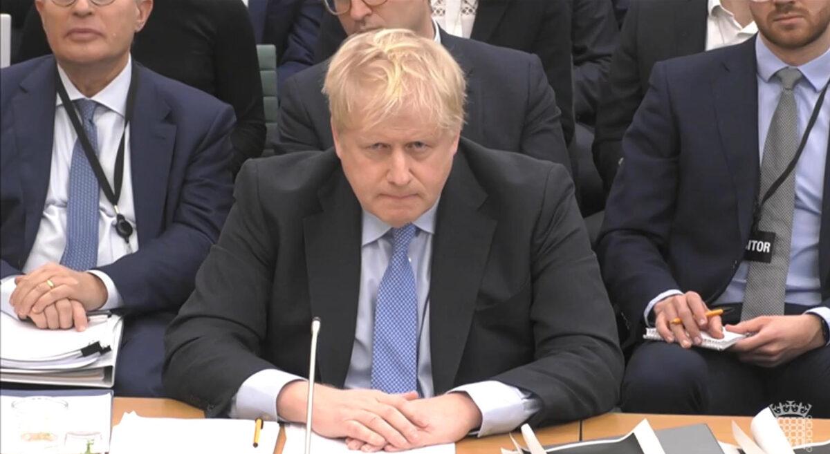 Boris Johnson giving evidence to the Privileges Committee at the House of Commons, London, on March 22, 2023. (House of Commons/UK Parliament via PA Media)