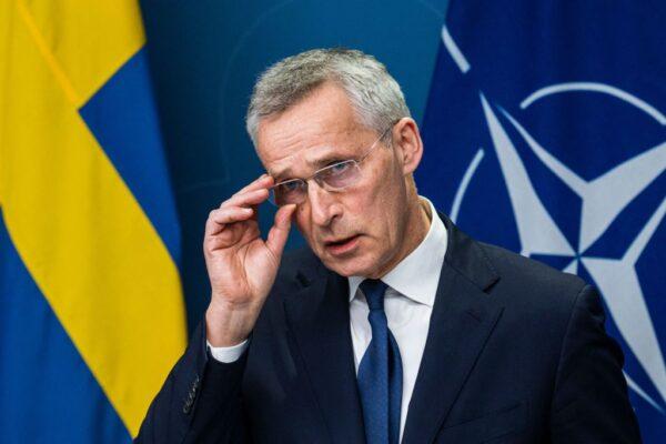NATO Secretary General Jens Stoltenberg addresses a joint press conference with the Swedish prime minister in Stockholm on March 7, 2023. (Jonathan Nackstrand/AFP via Getty Images)