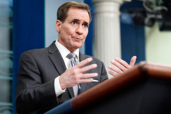 National Security Council coordinator for strategic communications John Kirby speaks during a daily news briefing at the James S. Brady Press Briefing Room in the White House in Washington on March 21, 2023. (Anna Moneymaker/Getty Images)