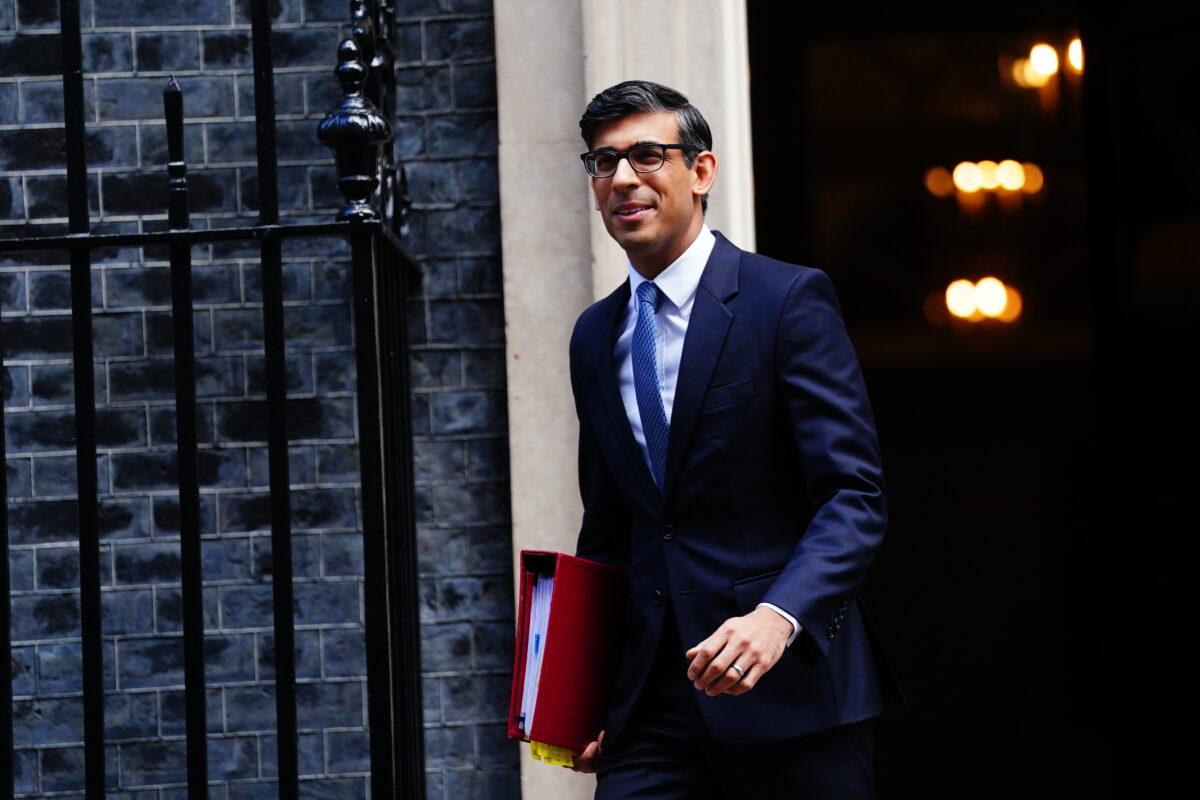 Prime Minister Rishi Sunak departs 10 Downing Street to attend Prime Minister's Questions at the Houses of Parliament, in London, on March 22, 2023. (Victoria Jones/PA Media)