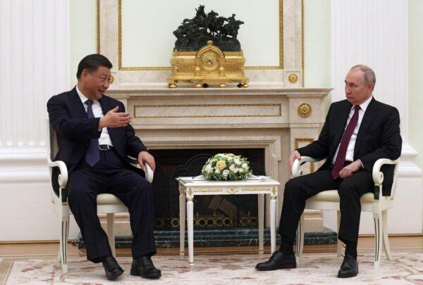 Russian President Vladimir Putin meets with Chinese leader Xi Jinping at the Kremlin in Moscow on March 20, 2023. (Photo by Sergei Karpukhin/ SPUTNIK / AFP via Getty Images)