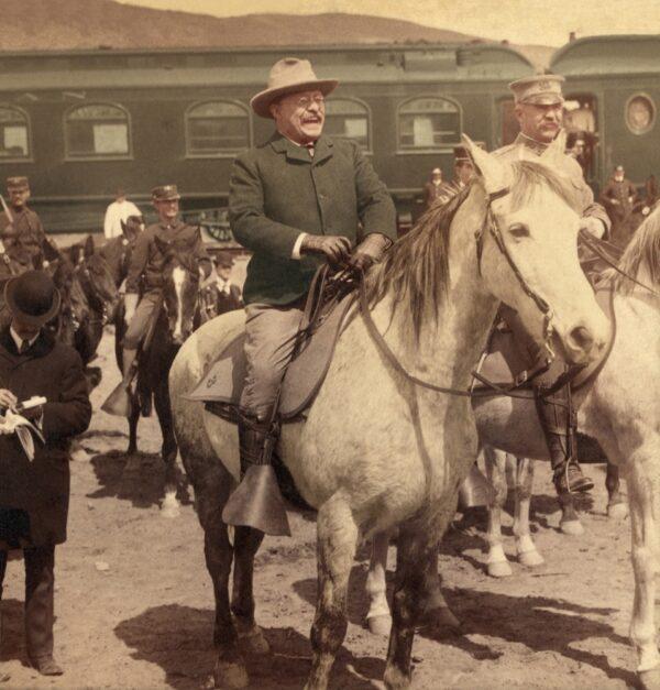 U.S. President Theodore Roosevelt, circa 1903, as he and some other men prepare to enter Yellowstone, Wyoming. (<a href="https://www.shutterstock.com/g/everett">Everett Collection</a>/<a href="https://www.shutterstock.com/image-illustration/president-theodore-roosevelt-during-his-1903-237240835">Shutterstock</a>)