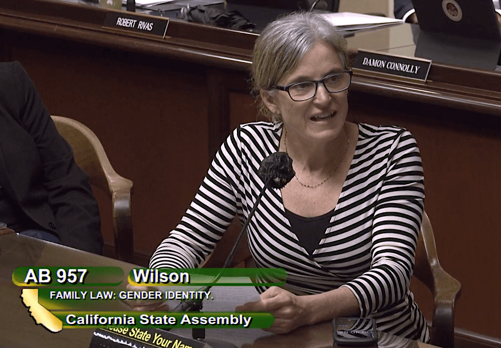 Beth Bourne speaks in front of the California Assembly Judiciary Committee in Sacramento on March 21, 2023. (Screenshot via California State Assembly)