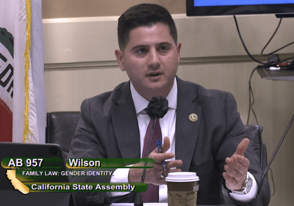 Assemblyman Bill Essayli speaks to the California Assembly Judiciary Committee in Sacramento, Calif., on March 21, 2023. (California State Assembly/Screenshot via The Epoch Times)
