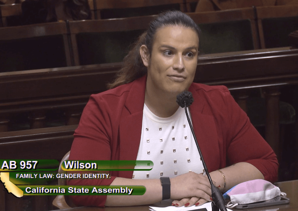  Camila Camaleon speaks in front of the California Assembly Judiciary Committee in Sacramento on March 21, 2023. (Screenshot via California State Assembly)
