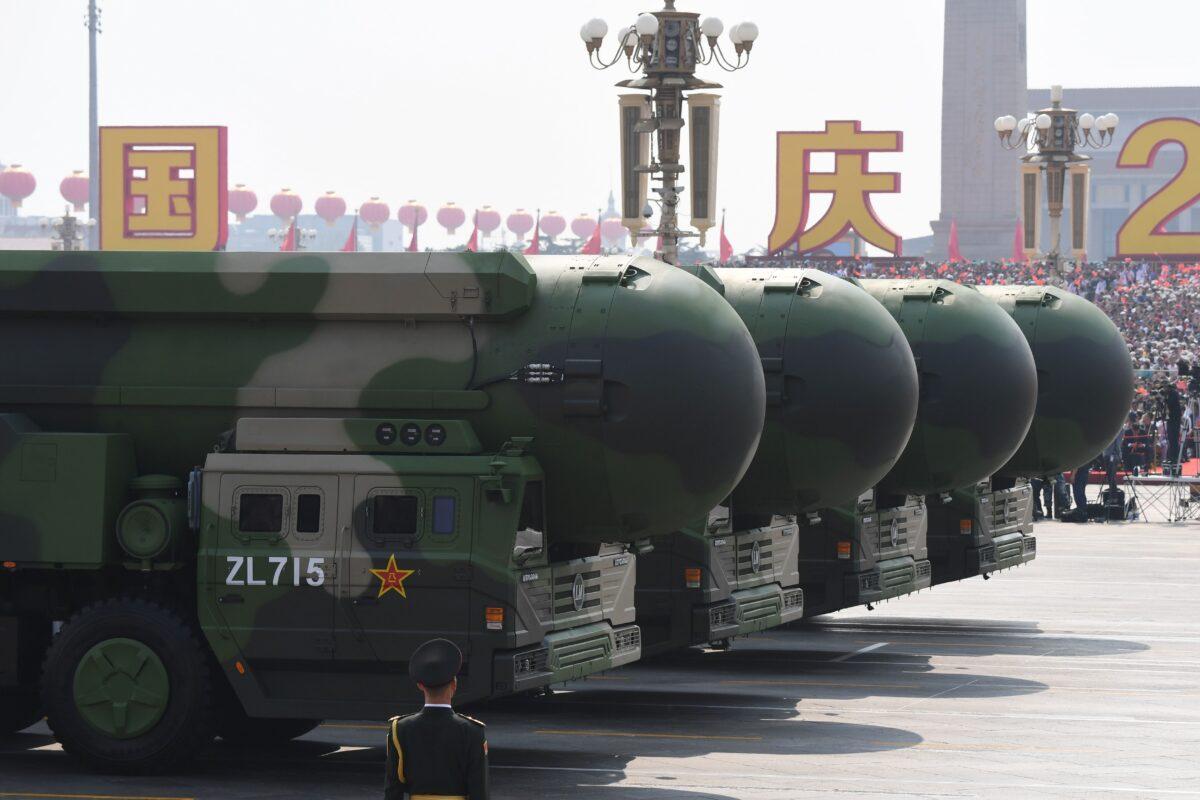 China's DF-41 nuclear-capable intercontinental ballistic missiles are seen during a military parade at Tiananmen Square in Beijing, on Oct. 1, 2019. (Greg Baker/AFP via Getty Images)