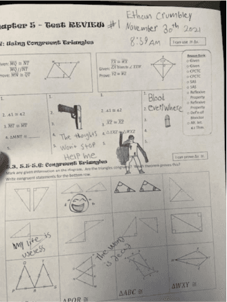 A photo was taken by Ethan Crumbley's math teacher of the drawings and writings he made hours before the Nov. 30, 2021, shooting. (State of Michigan Court of Appeals)