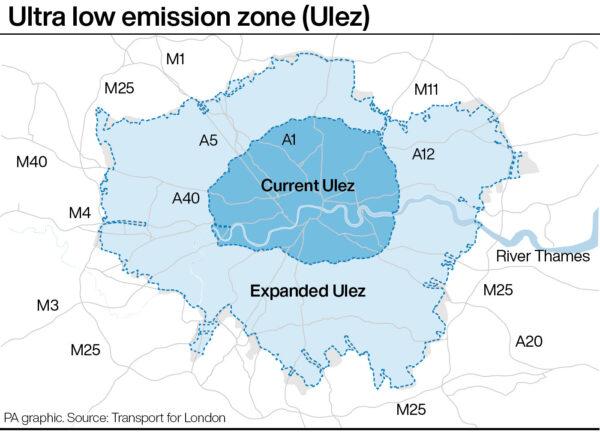 London's Ultra Low Emission Zone. (PA Graphics)