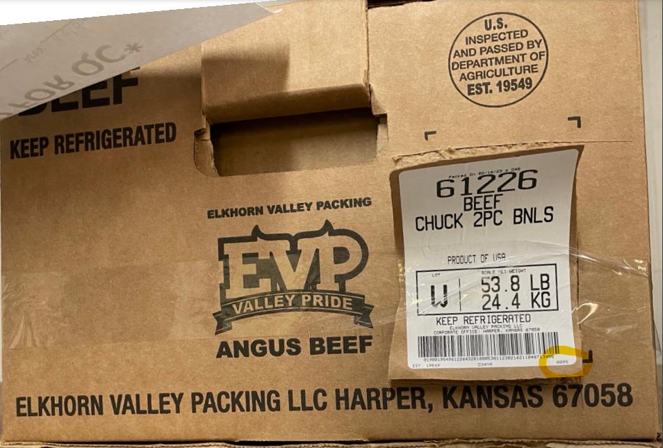 Recalled Elkhorn Valley Pride beef chuck. (FSIS)
