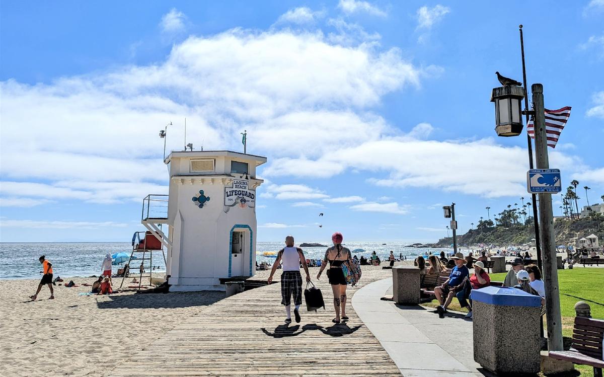 A popular spot in Laguna Beach, California, is the boardwalk and historic lifeguard stand at Main Beach. (Photo courtesy of Athena Lucero)