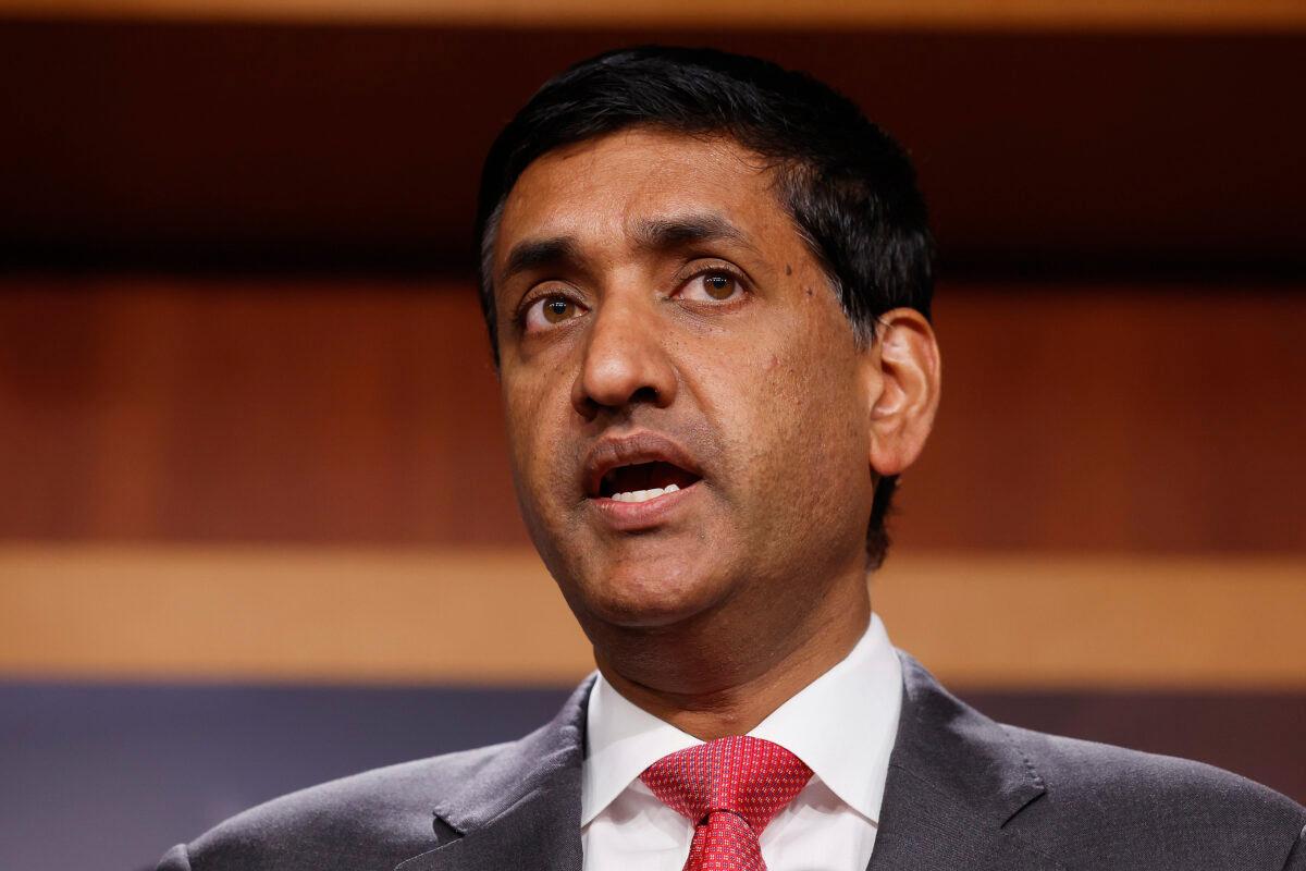 Rep. Ro Khanna (D-Calif.) speaks during a news conference to discuss legislation that would temporarily halt U.S. arms sales to Saudi Arabia at the U.S. Capitol in Washington on Oct. 12, 2022. (Chip Somodevilla/Getty Images)
