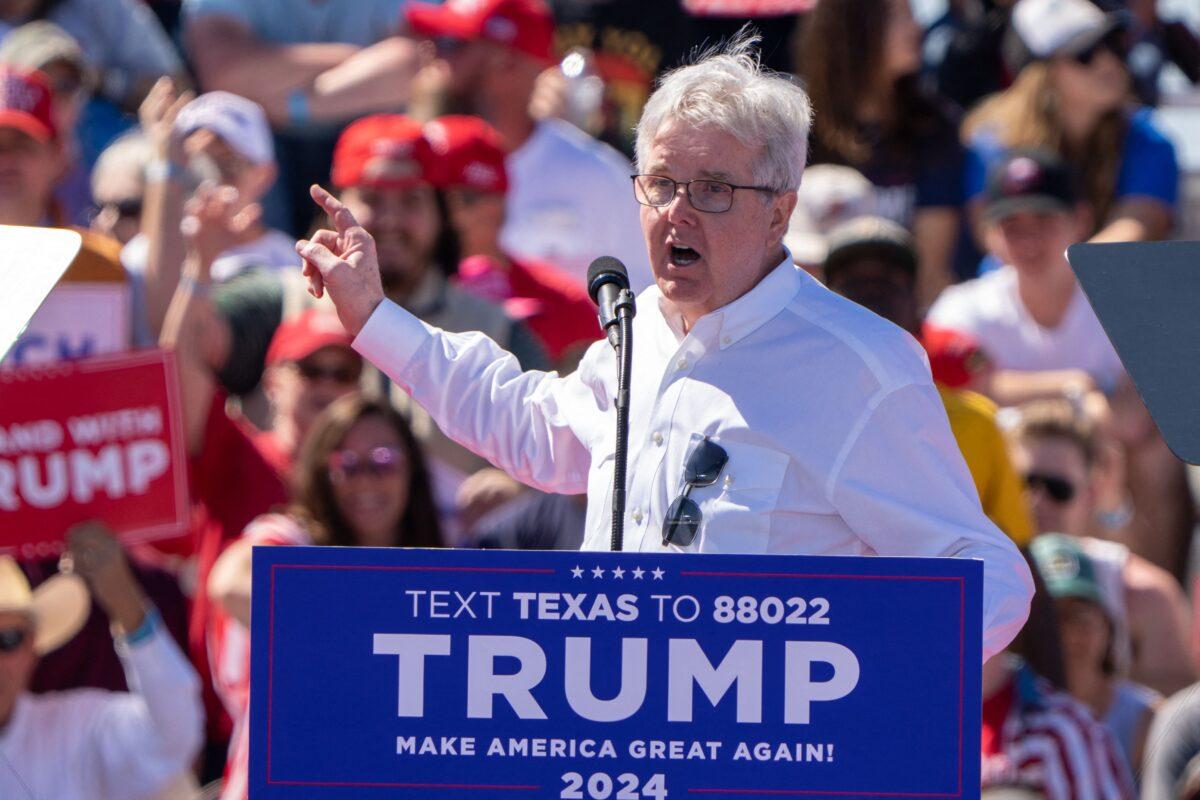 Texas Lieutenant Governor Dan Patrick speaks at a 2024 campaign rally for former President Donald Trump in Waco, Texas, on March 25, 2023. (Suzanne Cordeiro/AFP via Getty Images)