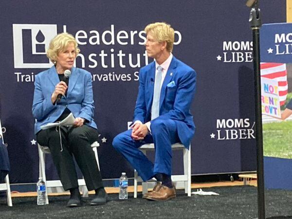 Dr. Kathleen Goonan (L) and Dr. Jay Richards, presented at Town Hall in Eldersburg, Md., on March 23, 2023. (Douglas Burton/The Epoch Times)