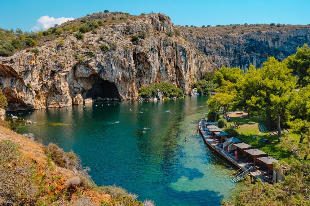 Lake Vouliagmeni in the Athenian Riviera is famous for its mineral waters, which are known to have healing properties. (nito/Shutterstock)