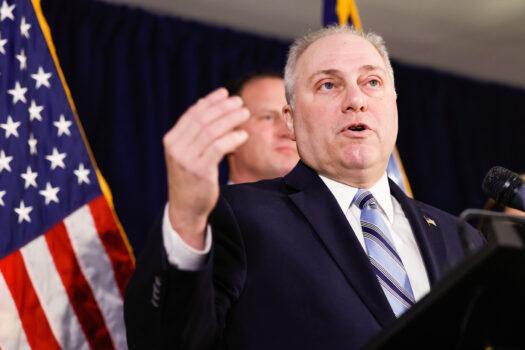 House Majority Leader Steve Scalise (R-La.) speaks at a news conference at the Republican National Committee headquarters on Capitol Hill in Washington on Jan. 25, 2023. (Anna Moneymaker/Getty Images)