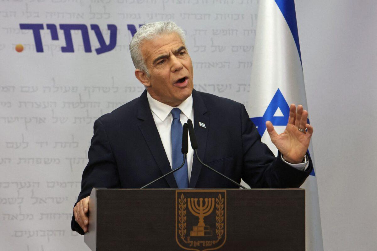 Israel's opposition leader and former premier Yair Lapid speaks during a meeting at the Knesset (parliament) in Jerusalem on March 20, 2023. (Gil Cohen-Magen/AFP via Getty Images)