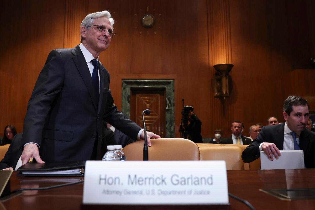 U.S. Attorney General Merrick Garland arrives for testimony before the Senate Commerce, Justice, Science, and Related Agencies Subcommittee in Washington on March 28, 2023. (Win McNamee/Getty Images)