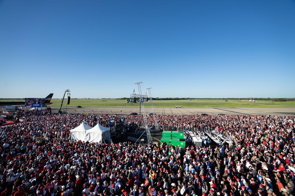 About 25,000 supporters gather for former President Donald Trump's first 2024 campaign rally at Waco Regional Aiport in Texas. (Courtesy of Donald J. Trump for President)