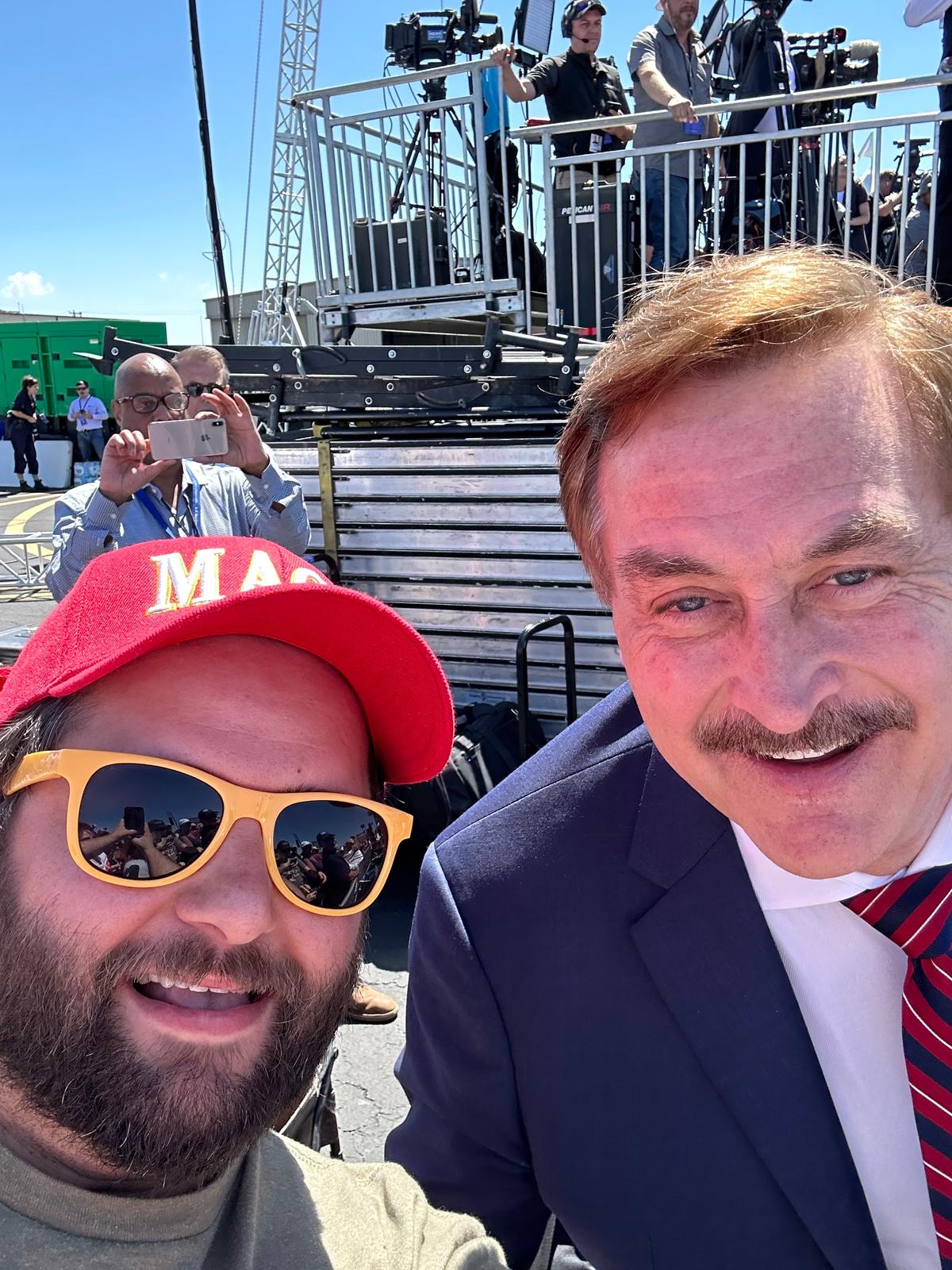 Trump supporter Dylan Marshall (L) of Waco, Texas, posed with celebrity businessman Mike Lindell at a rally for former President Donald Trump in Waco, Texas, on March 25, 2023. (Courtesy of Dylan Marshall)