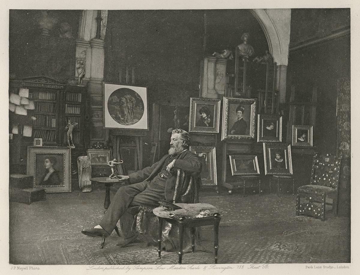 Photograph of Lord Leighton in the studio of his estate at 2 Holland Park Road, 1894, by J. P. Mayall. (Public Domain)