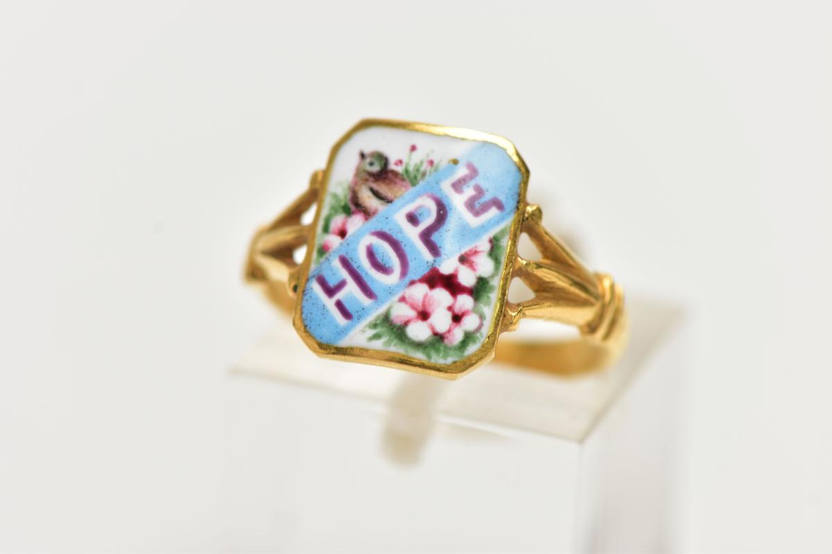 A gold and enamel sweetheart ring reading "Hope" fetched 900 pounds. (Courtesy of <a href="https://www.richardwinterton.co.uk/">Richard Winterton Auctioneers</a>)