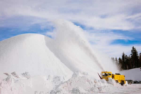 A snow-plow truck is seen clearing the road at the Mammoth Mountain resort. (Peter Morning/Mammoth Mountain)