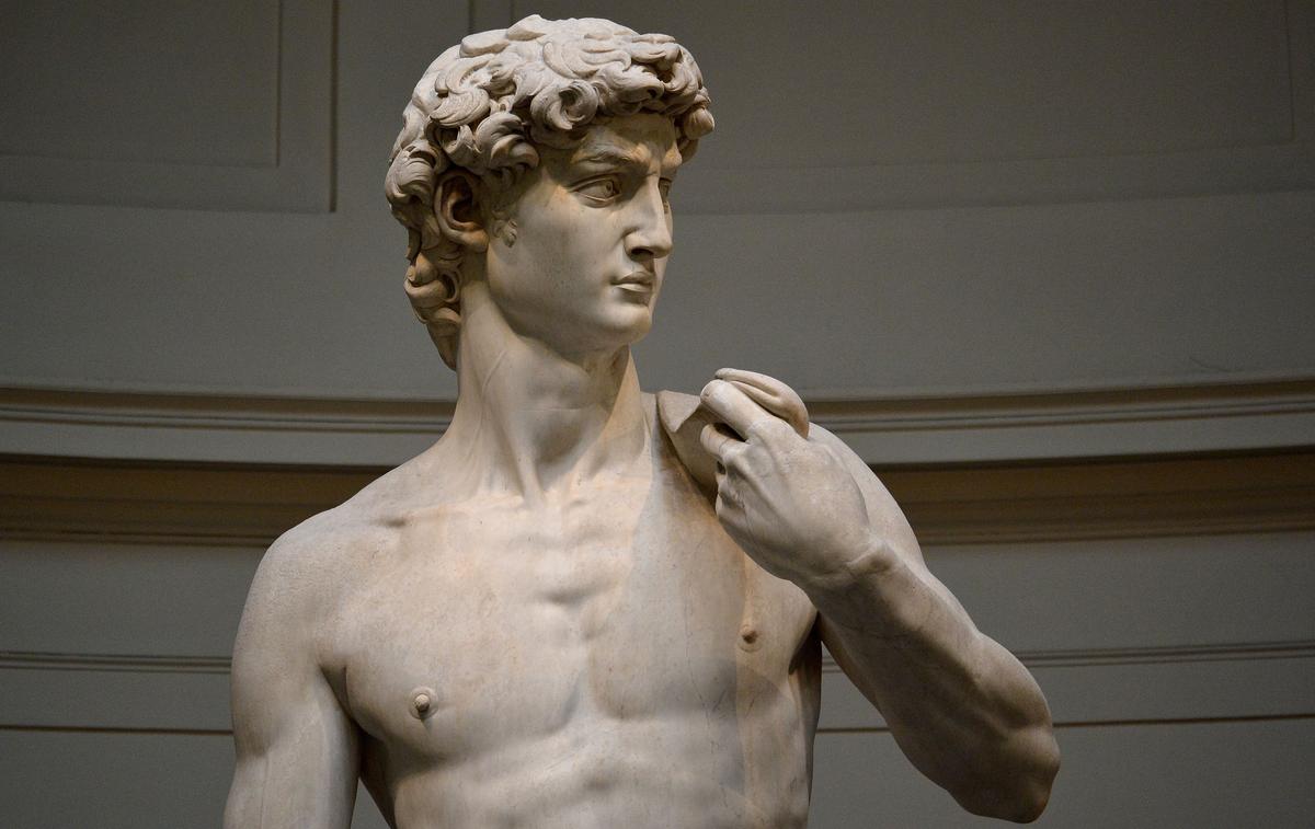 Michelangelo’s “David” is static, with a muscular body that conforms to Greek and Roman notions of perfection. (Alberto Pizzoli/Getty Images)