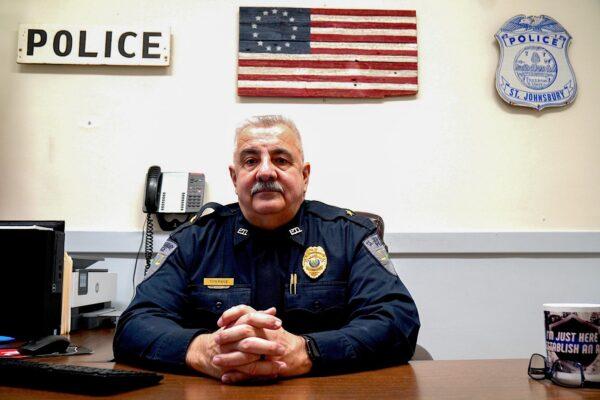 St. Johnsbury, Vt., Police Chief Timothy Page talks about the impact of illegal immigration in the community on March 23, 2023. (Allan Stein/The Epoch Times)